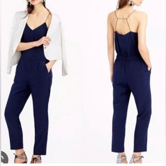 J Crew Silk Navy Jumpsuit Size 2